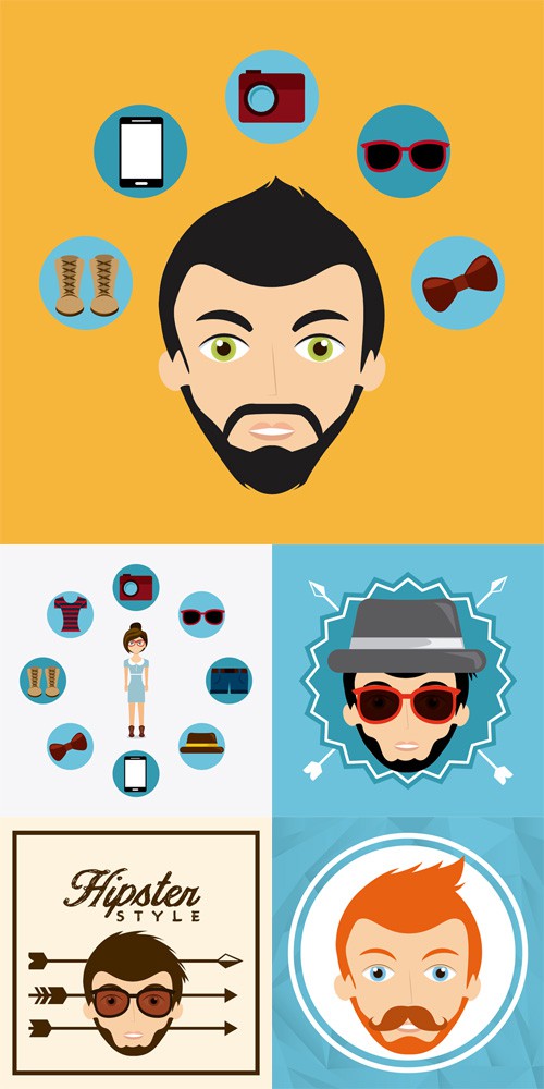 Vector Set - 5 Flat Hipster Elements 