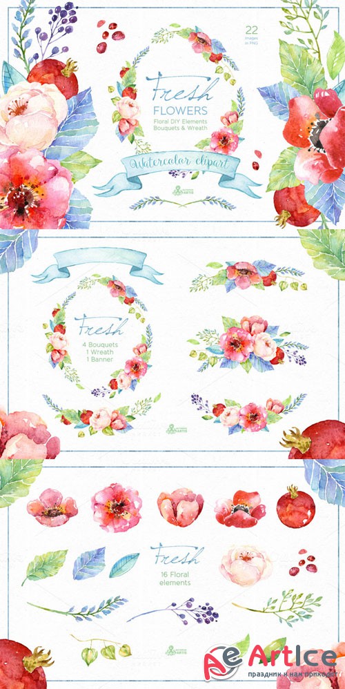 Creativemarket - Fresh Flowers watercolor Pack 251931