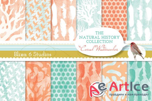 Creativemarket - Coral Watercolor Digital Papers 16608