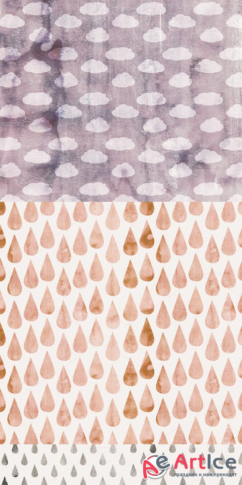 Creativemarket - Spring Shower Watercolor Patterns 238329