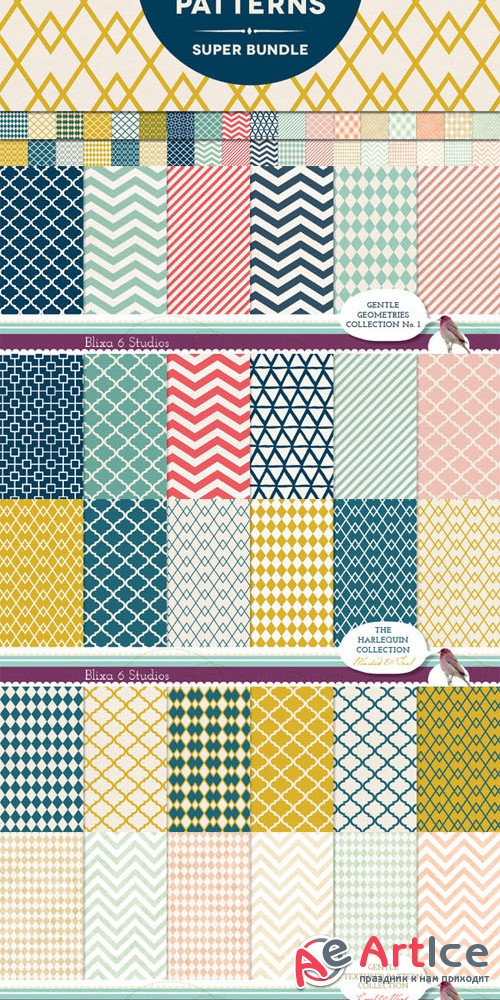 Creativemarket - 36 Handmade Geometry Patterns Bundle 48406