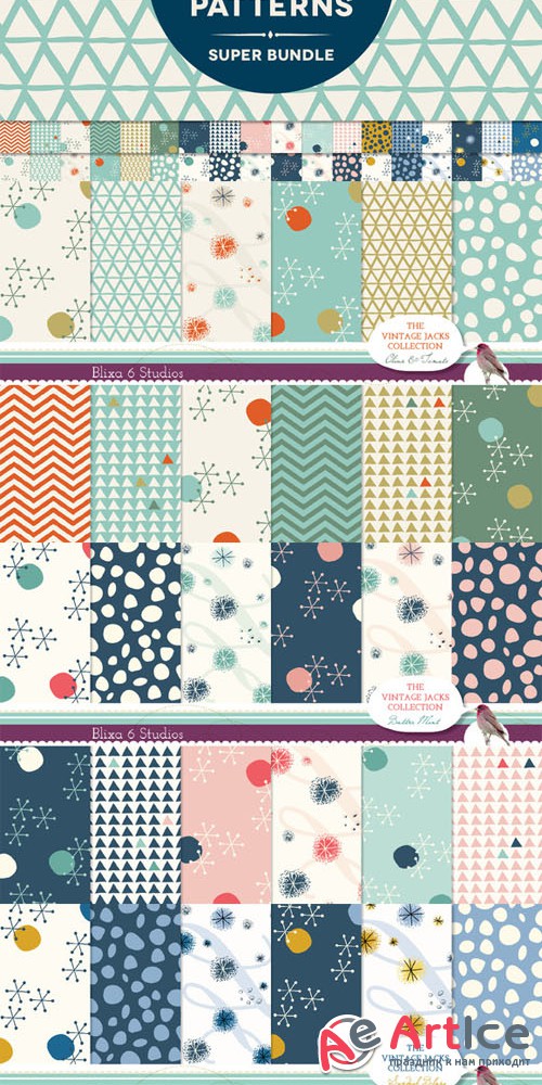 Creativemarket - 36 Vintage Hand Made Patterns Bundle 55265