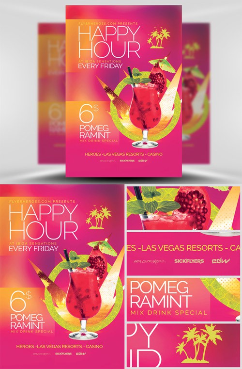 Flyer Template PSD - Minimal Happy Hour 