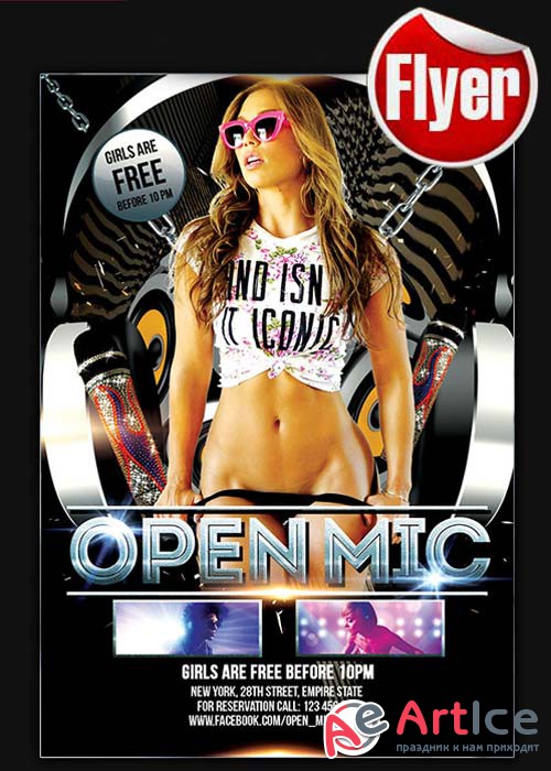 Open Mic Party Flyer Template + Facebook Cover