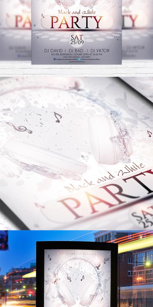 Flyer Template - Black and White Party + Facebook Cover