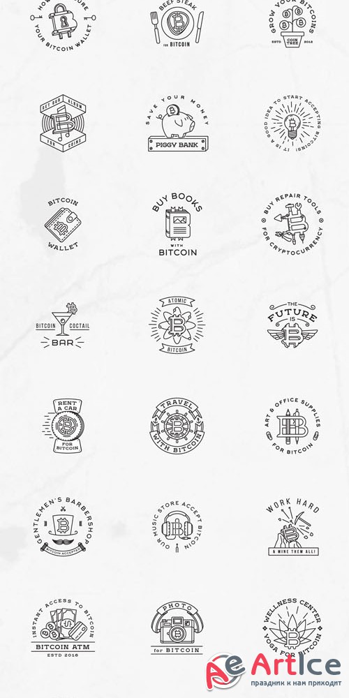 Retro Bitcoin Vector Logo Templates