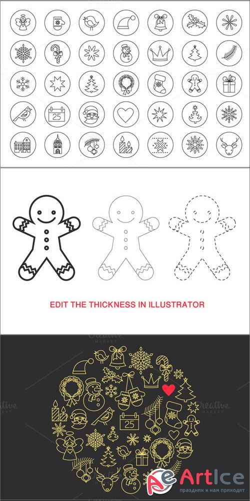 Creativemarket - Christmas Stroke Icons set 78930