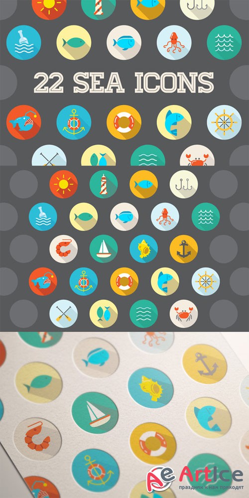 Creativemarket - Awesome 22 Flat Vector Sea Icons 201303