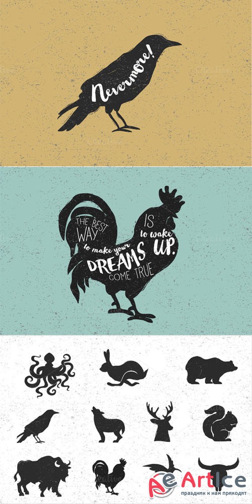 Creativemarket - Vintage hand drawn animals set 285557