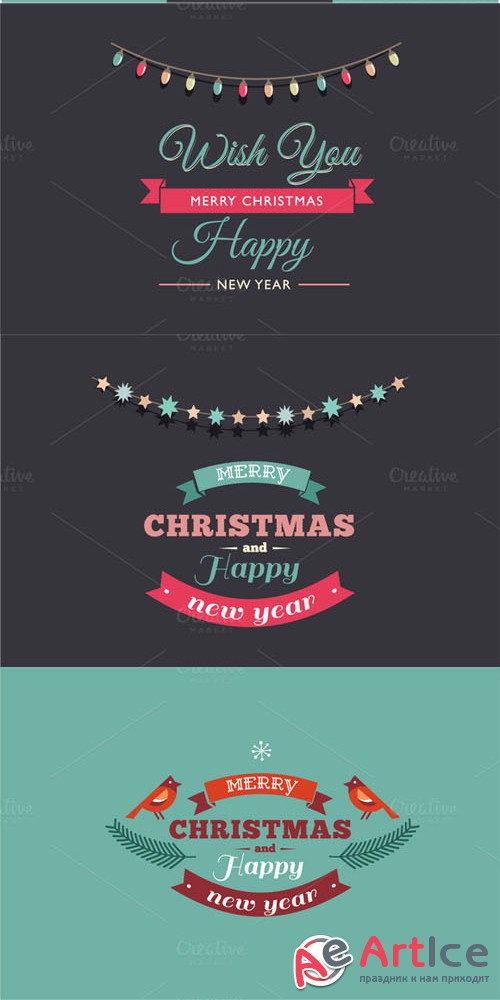 Creativemarket - 6 Vintage Christmas cards 90602