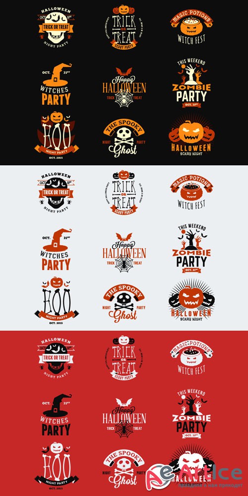 Set of Happy Halloween Badges