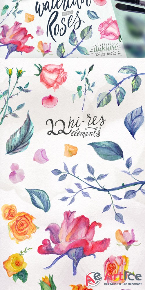 Watercolor Roses DIY pack