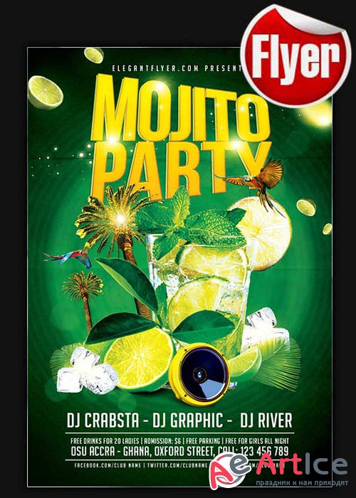 Mojito Ice Party Flyer Template + Facebook Cover