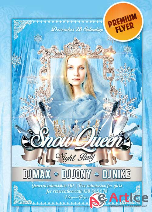 Snow Queen. Night Party flyer Template