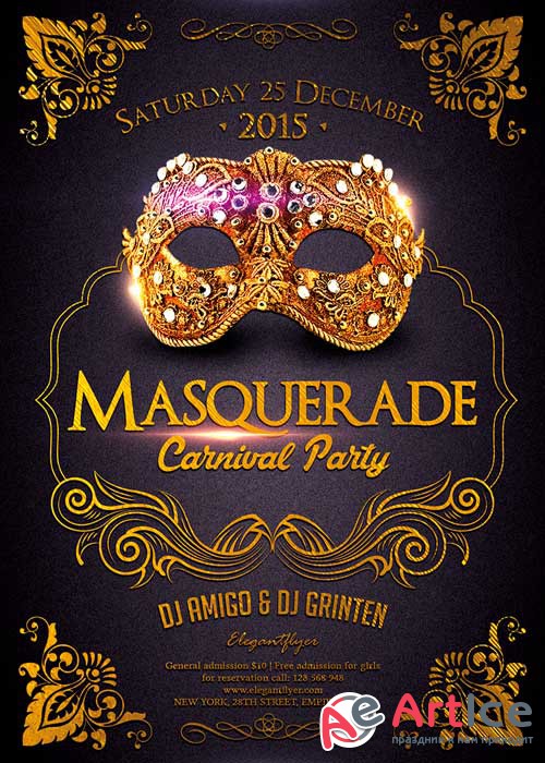 Masquerade Carnival Party Flyer Template + Facebook Cover