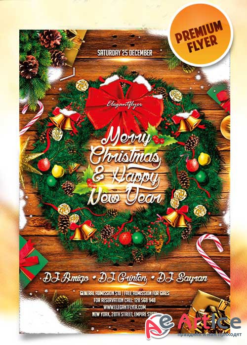 Merry Christmas and Happy New Year Flyer Template + Facebook Cover