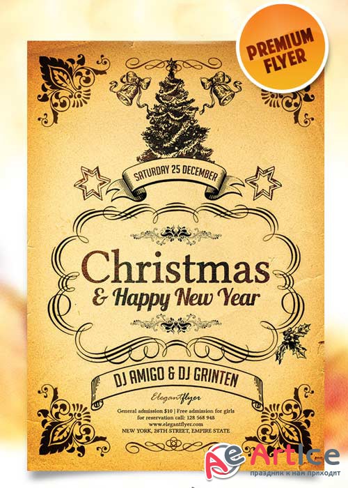 Merry Christmas & Happy New Year Flyer Template + Facebook Cover