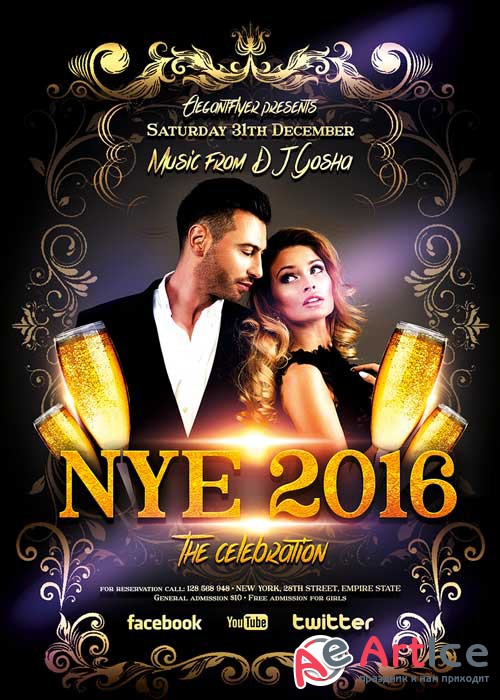 New Year Party 2 Flyer Template + Facebook Cover