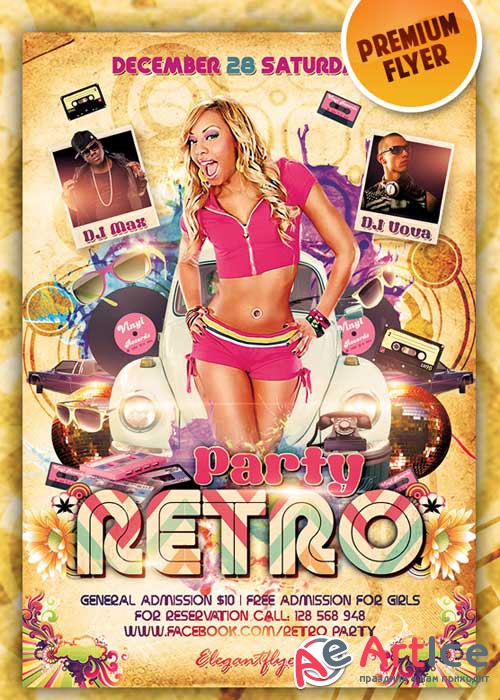 Retro Party Premium Club flyer PSD Template_2