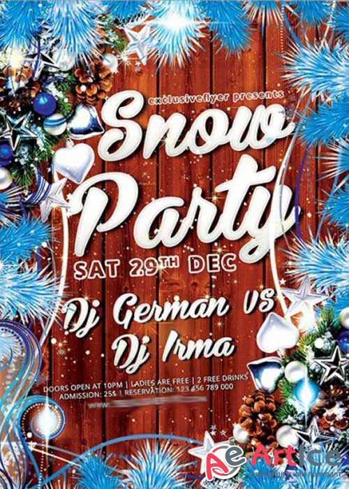 Snow Party Premium Flyer Template + Facebook Cover