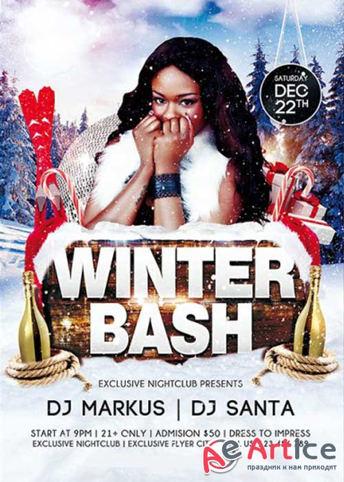 Winter Bash V2 Premium Flyer Template + Facebook Cover