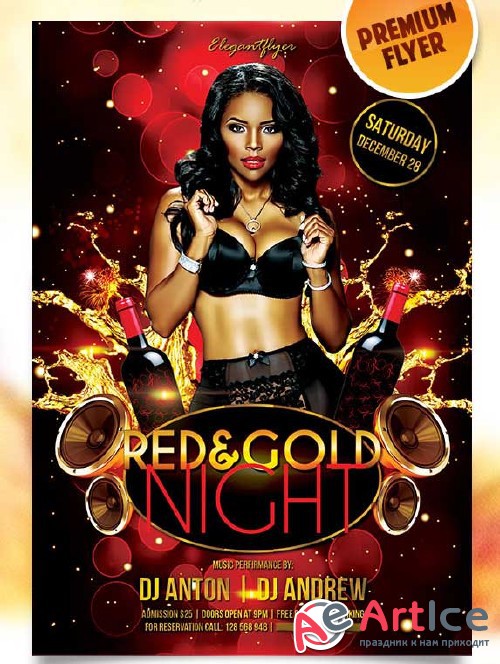 Red & Gold Night Flyer PSD Template + Facebook Cover