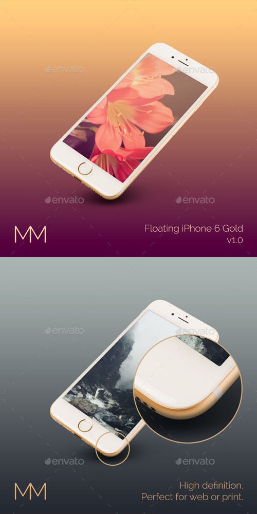 Floating iPhone 6 Gold MockUp 13670585