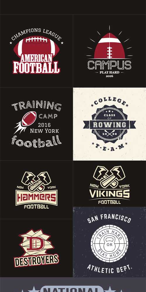 Vector Set - American football t-shirt print grunge signs