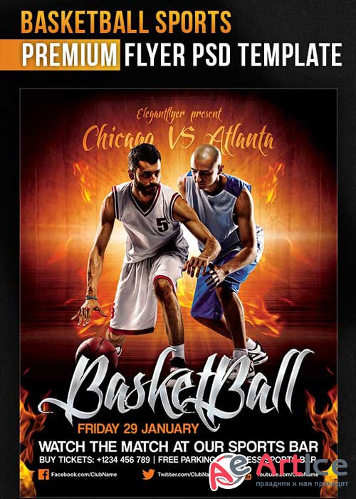 BasketBall Sports Flyer PSD Template + Facebook Cover