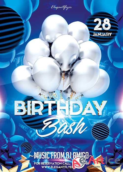 Birthday Bash Flyer PSD Template + Facebook Cover