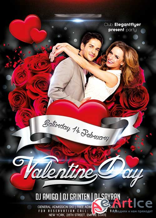 Valentine Day Party Flyer PSD Template + Facebook Cover