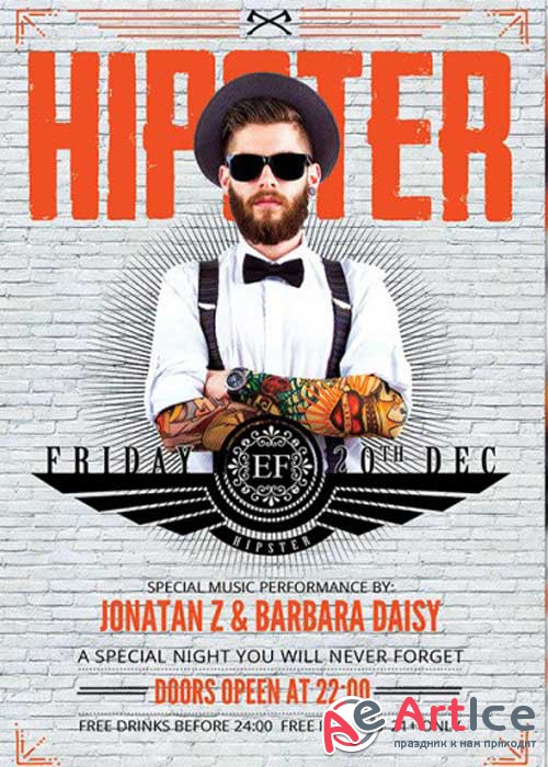 Mister Hipster Night Premium Flyer Template + Facebook Cover