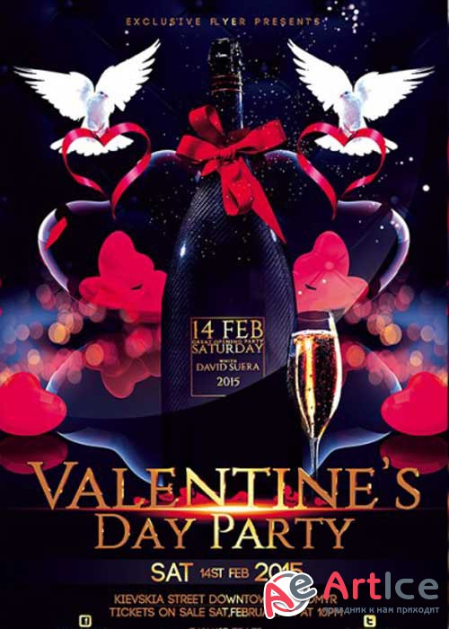 Valentines Day Party Premium Flyer Template + Facebook cover