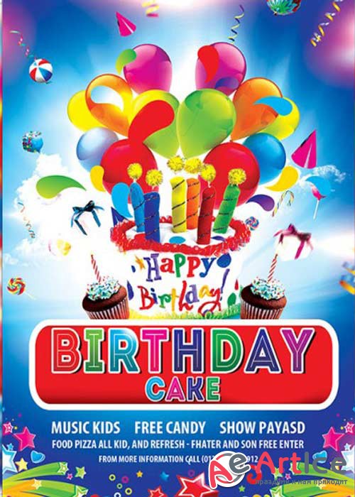 Birthday Cake Premium Flyer Template + Facebook Cover