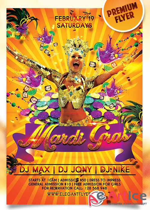 Mardi Gras Carnival Flyer PSD Template + Facebook Cover