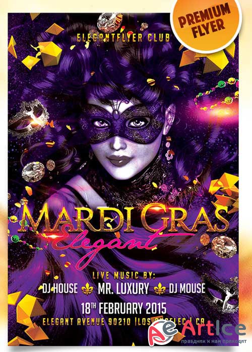 Mardi Gras Flyer PSD Template + Facebook Cover