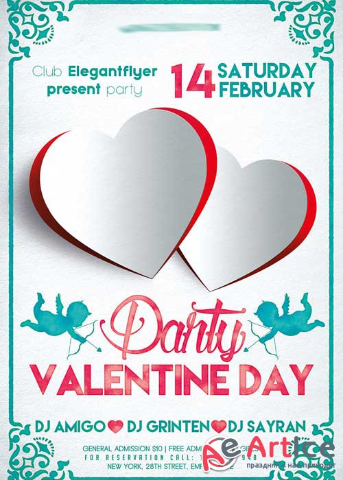 Valentines day Party V02 Flyer PSD Template + Facebook Cover