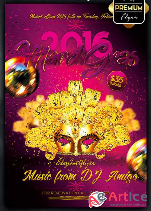 Mardi Gras 2016 Flyer PSD Template + Facebook Cover