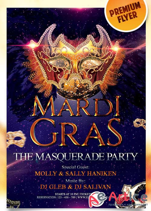 Mardi Gras Flyer PSD Template + Facebook Cover