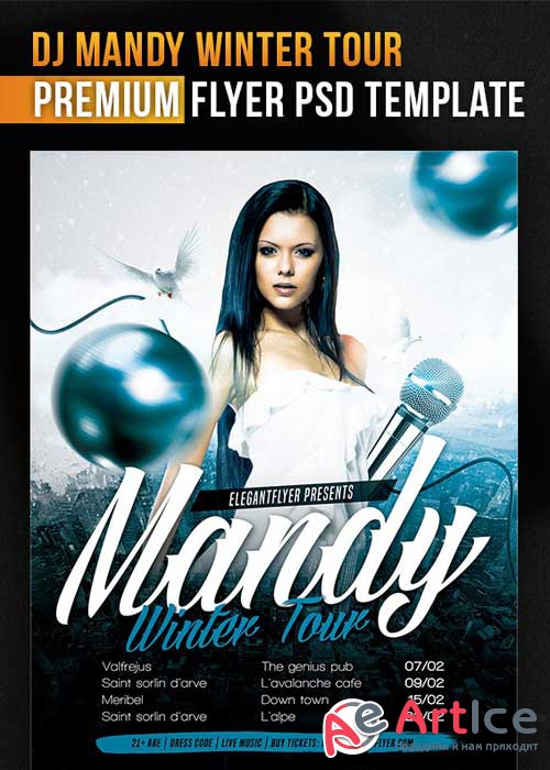 DJ Mandy Winter Tour Flyer PSD Template + Facebook Cover