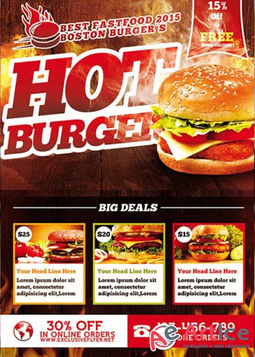 Hot Burger Premium Flyer Template + Facebook Cover