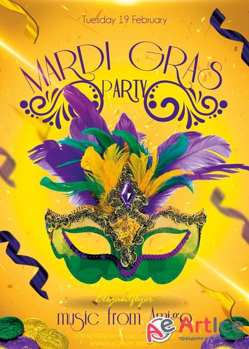 Mardi Gras V03 Flyer PSD Template + Facebook Cover