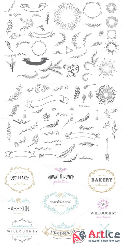 Hand Drawn Elements & Logos - Creativemarket 20374