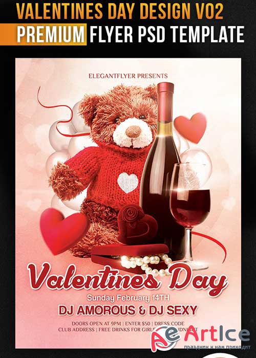 Valentines Day Design V02 Flyer PSD Template + Facebook Cover