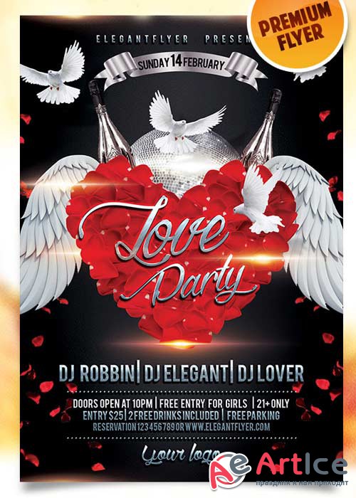 Love Party Flyer PSD Template + Facebook Cover