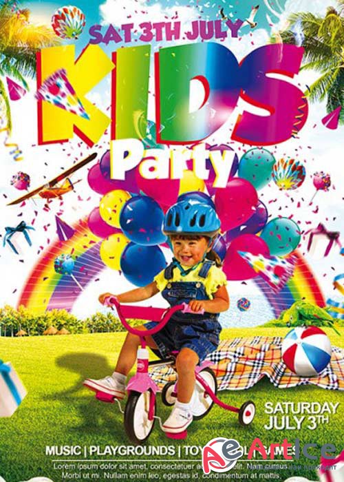 Kids Party Vol.2 Premium Flyer Template + Facebook Cover