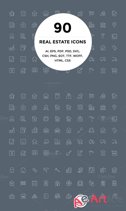 90 Real Estate Icons - Creativemarket 141253