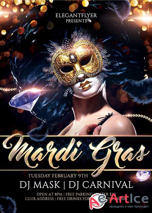 Mardi Gras Carnival Flyer PSD Template + Facebook Cover