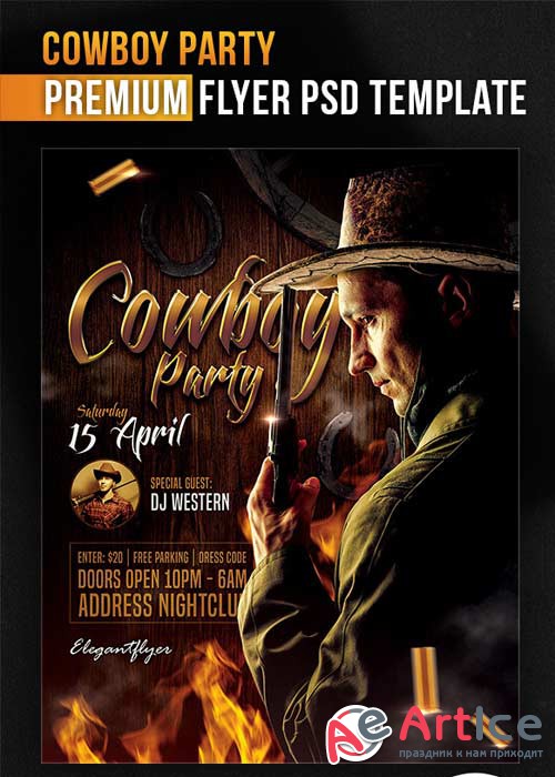 Cowboy Party Flyer PSD Template + Facebook Cover