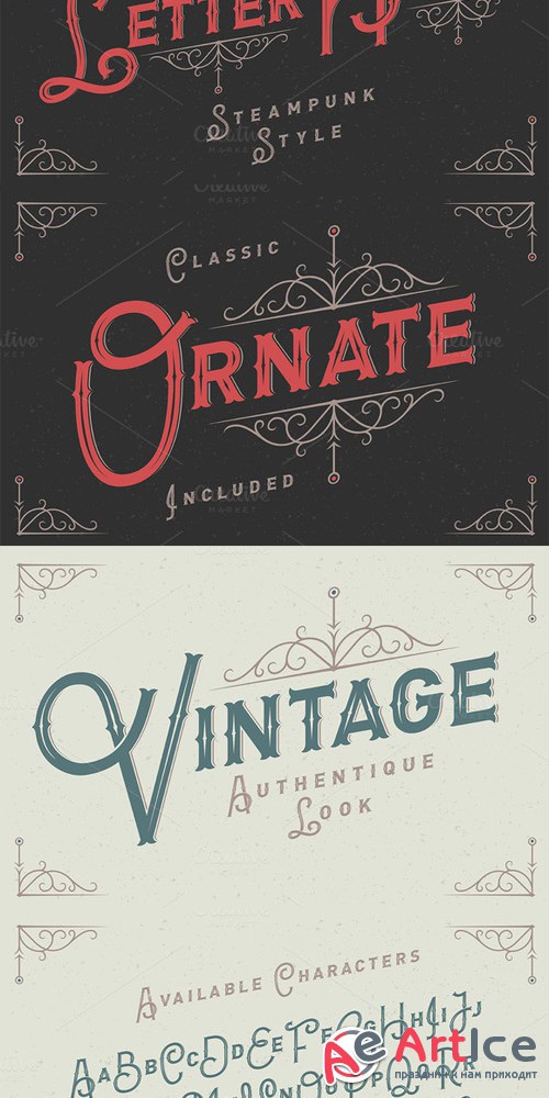 Letterhead typeface with ornate - Creativemarket 296596